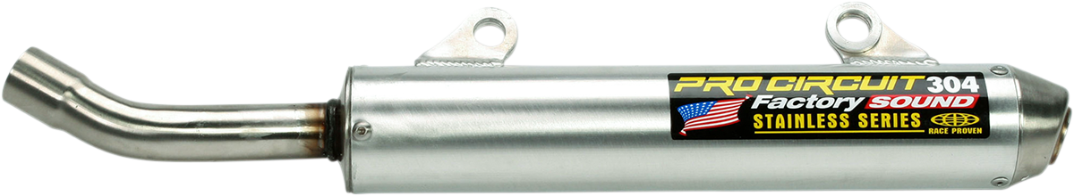 Pro Circuit 304 Silencer for motorcycle exhaust systems, showing a sleek metal motorcycle exhaust silencer element.