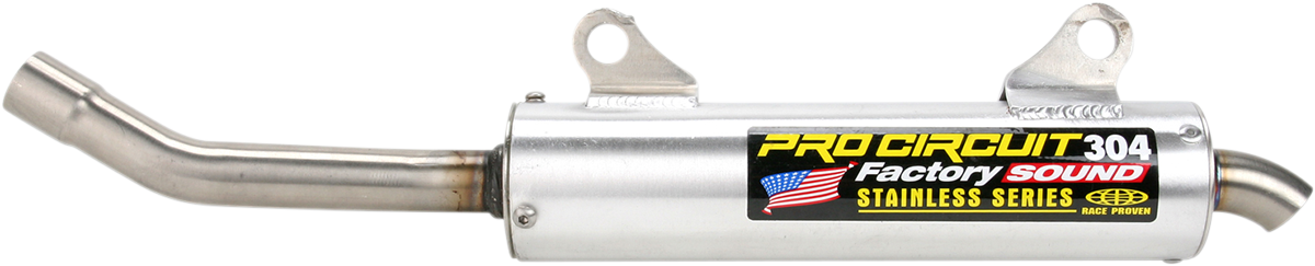 Pro Circuit 304 Silencer motorcycle exhaust system with a sleek metal finish and compact design, optimized for high performance.