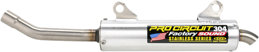 Pro Circuit 304 Silencer motorcycle exhaust system with a sleek metal finish and compact design, optimized for high performance.