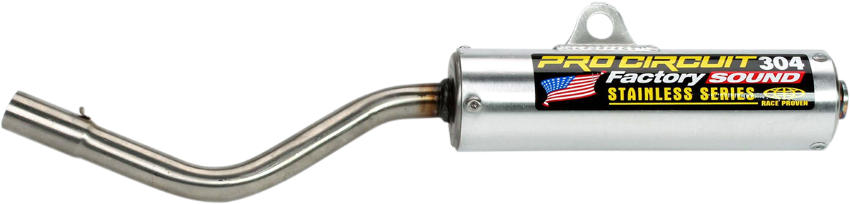 Pro Circuit 304 Silencer for motocross bikes, designed for top-end performance and noise reduction, with a durable metal finish.