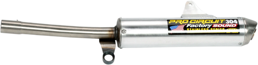 Pro Circuit 304 Silencer SS93250X-SE for motorcycles, showcasing its sleek stainless steel design for noise reduction and performance.
