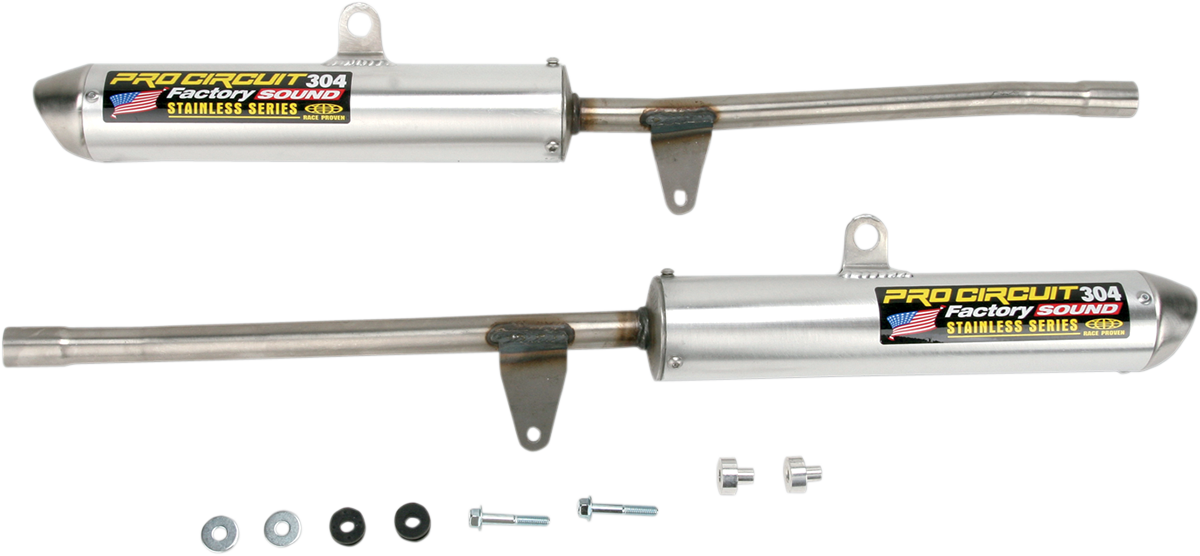 Pro Circuit Banshee SQY87350-SE muffler with longer midsection and stainless steel components, designed for enhanced motorcycle performance.