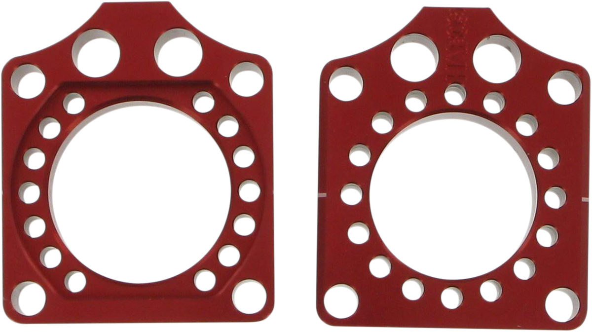 PRO CIRCUIT Honda HAB09 Red Axle Blocks for rear wheel alignment on motorcycle, featuring durable construction and precise fit.