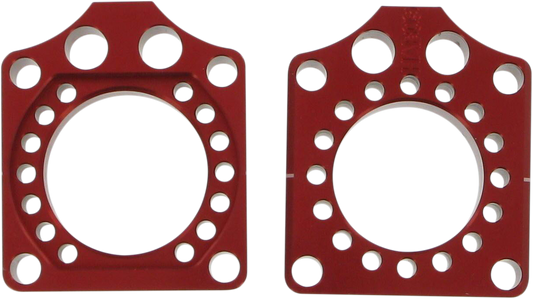 PRO CIRCUIT Honda HAB09 Red Axle Blocks for rear wheel alignment on motorcycle, featuring durable construction and precise fit.