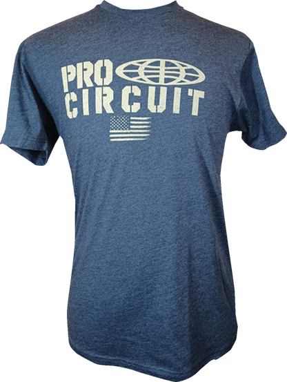 Pro Circuit logo flag T-shirt in Heather Navy, medium size, featuring the Pro Circuit brand logo on the front.