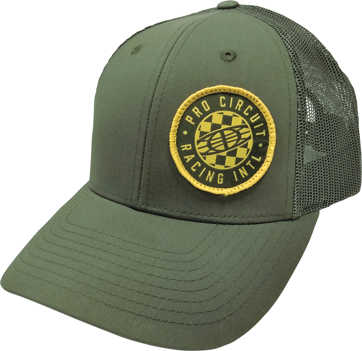 PRO CIRCUIT Pro Circuit Global Checked Hat in olive color with adjustable strap, featuring the PRO CIRCUIT logo on the front.