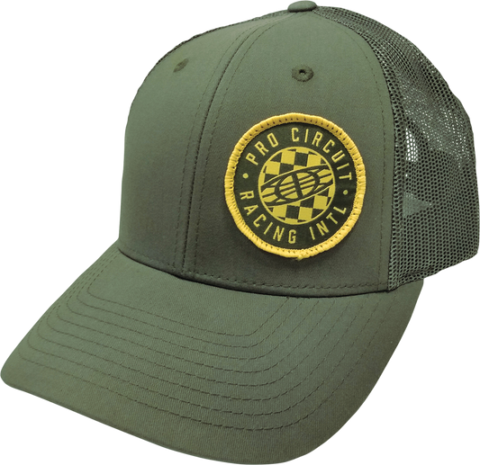 PRO CIRCUIT Pro Circuit Global Checked Hat in olive color with adjustable strap, featuring the PRO CIRCUIT logo on the front.