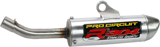 Pro Circuit R-304 silencer for two-stroke engines, showing the metallic exhaust component with branding markings.