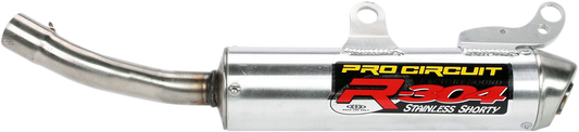 Pro Circuit R-304 silencer for two-stroke racing engines, showing a sleek metal exhaust component with branding details.