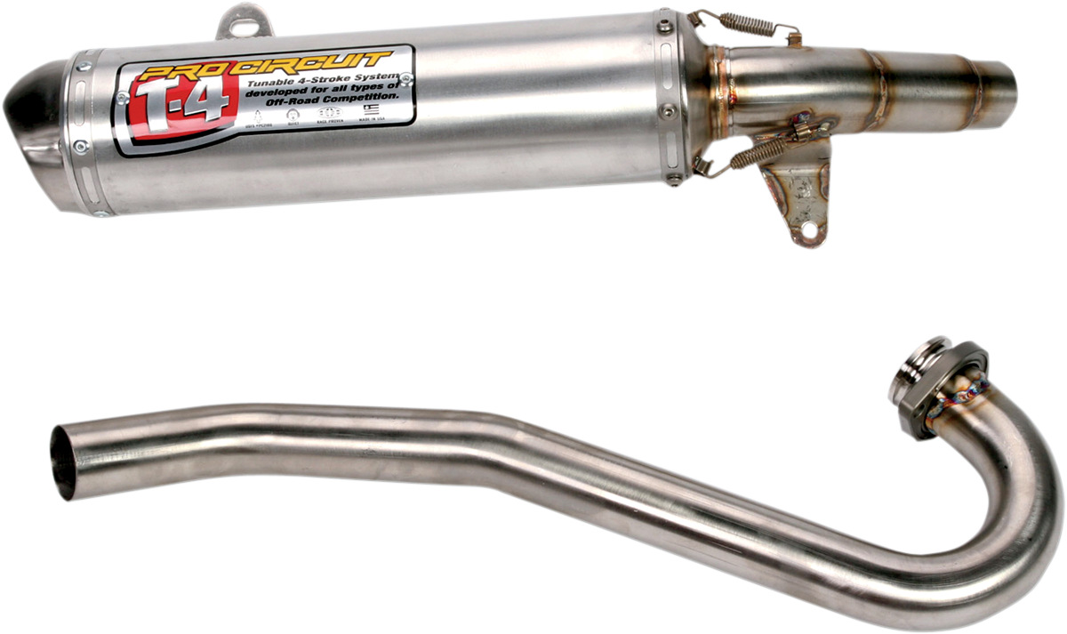 Pro Circuit T-4 Exhaust System for enhanced power and sound, featuring sleek metal construction and polished finish.
