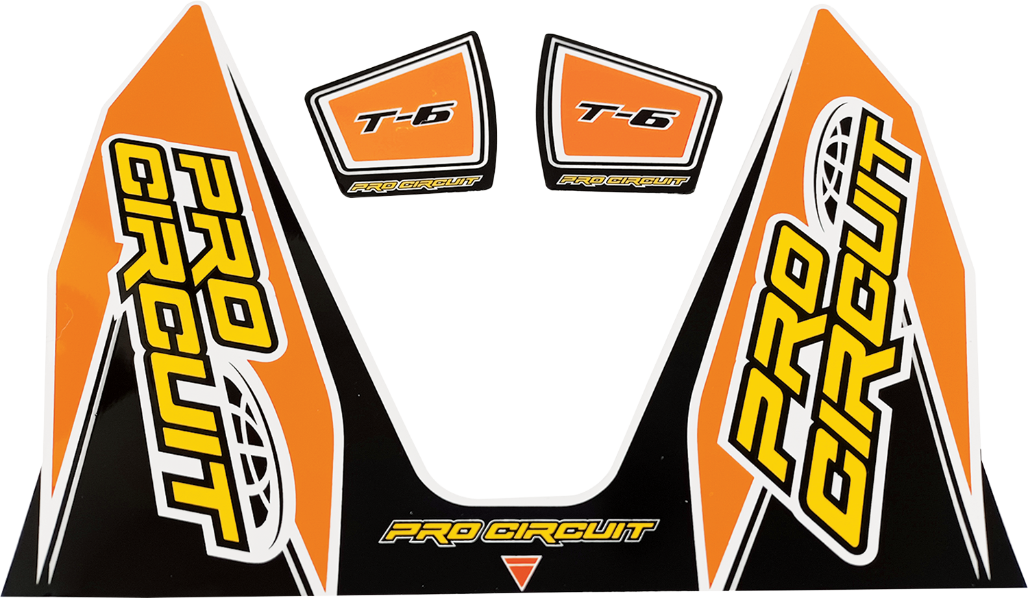 Orange PRO CIRCUIT T-6 decal with bold black lettering on a white background, designed for motorcycle or bike customization.