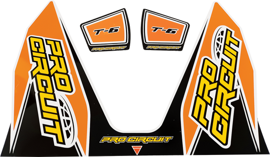 Orange PRO CIRCUIT T-6 decal with bold black lettering on a white background, designed for motorcycle or bike customization.