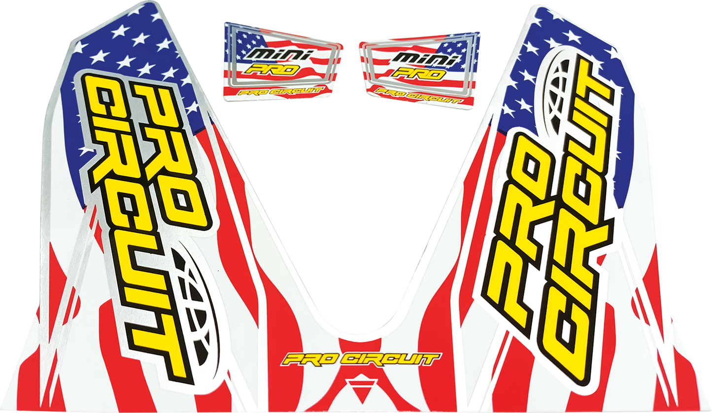 Pro Circuit T-6 Mini/Dual Decal with stars and stripes design for motorcycle or dirt bike, featuring bold graphics and branding.