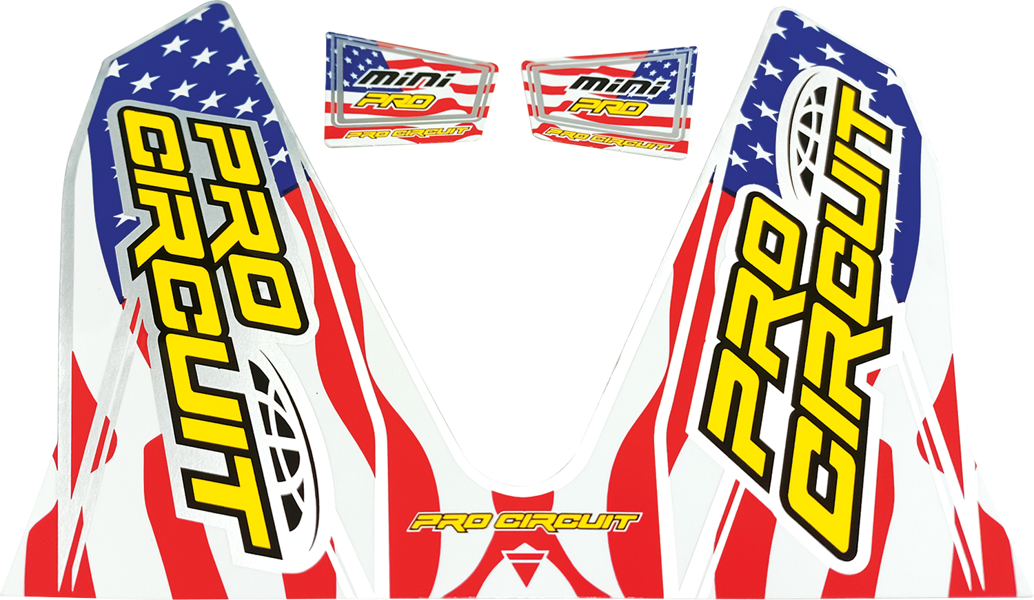 Pro Circuit T-6 Mini/Dual Decal with stars and stripes design for motorcycle or dirt bike, featuring bold graphics and branding.