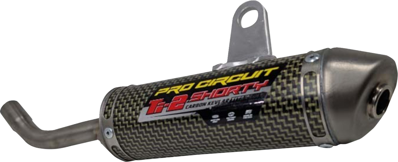 Pro Circuit Ti-2 Silencer for KTM, Husqvarna, and GasGas, featuring titanium and aramid fiber construction.