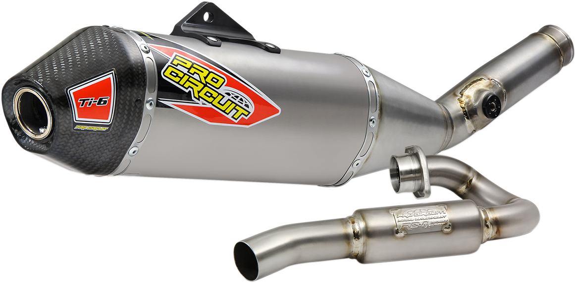 Pro Circuit Ti-6 exhaust for off-road and closed course racing, showing the high-performance titanium exhaust pipe with branding details.