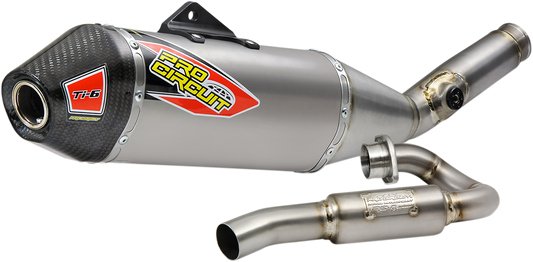 Pro Circuit Ti-6 exhaust for off-road and closed course racing, showing the high-performance titanium exhaust pipe with branding details.