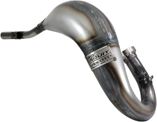 Pro Circuit Works Pipe 0731985 high-performance motorcycle exhaust in bare metal finish, showcasing sleek metal surface and pipe design.