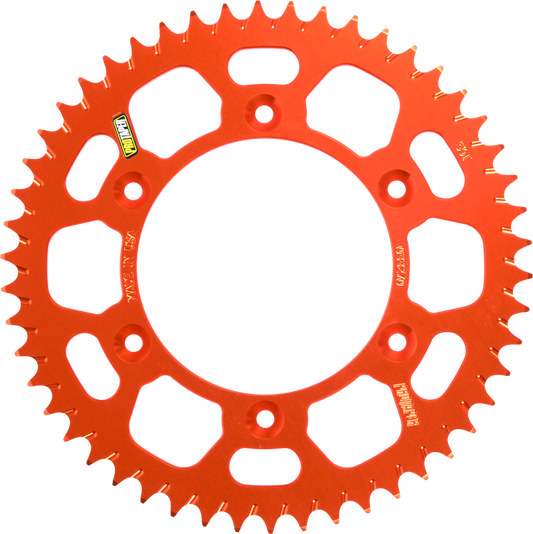 ProTaper orange rear sprocket for KTM 65SX, Gas Gas MC65, Husqvarna TC65, 49 teeth, with visible teeth and mounting holes.
