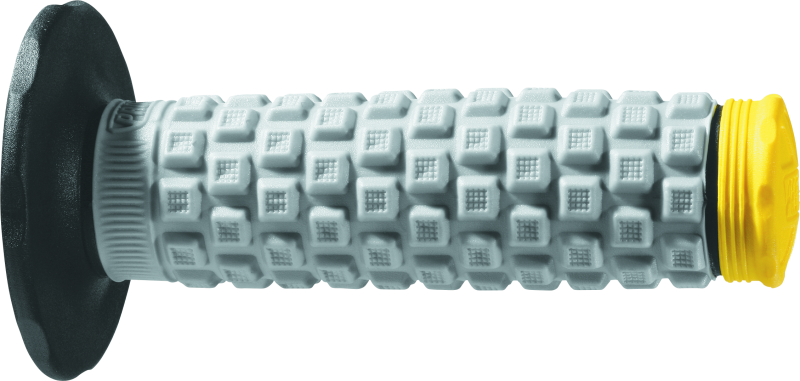 ProTaper Pillow Top Grips in black, gray, and yellow for off-road riding, offering traction and vibration reduction.