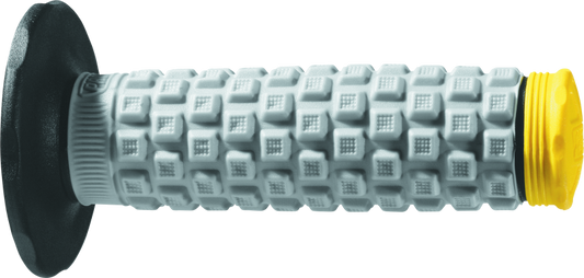 ProTaper Pillow Top Grips in black, gray, and yellow for off-road riding, offering traction and vibration reduction.