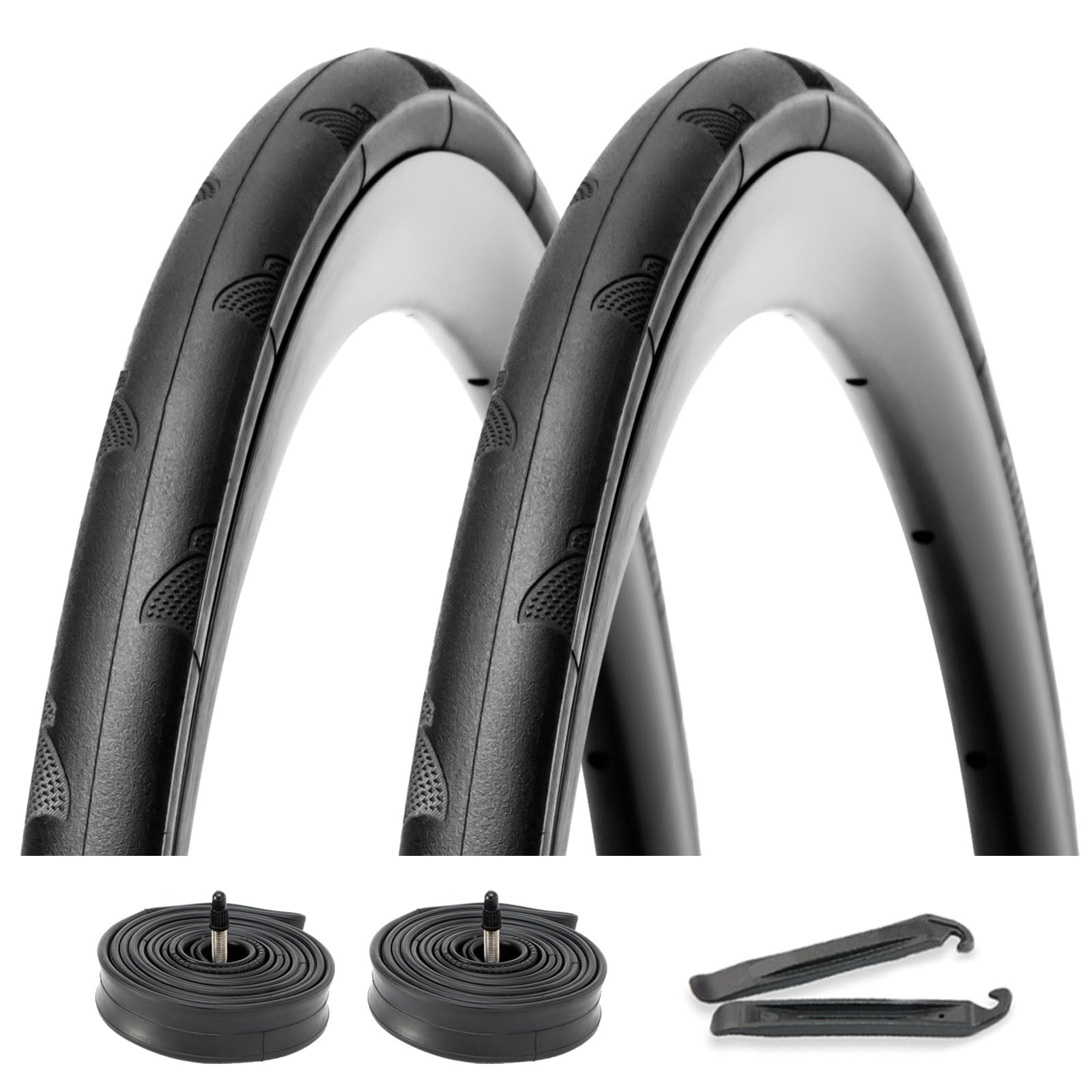 Hycline P-Wave 700×25C / 28C road bike tires with tubes, featuring a sleek tread design for performance cycling.