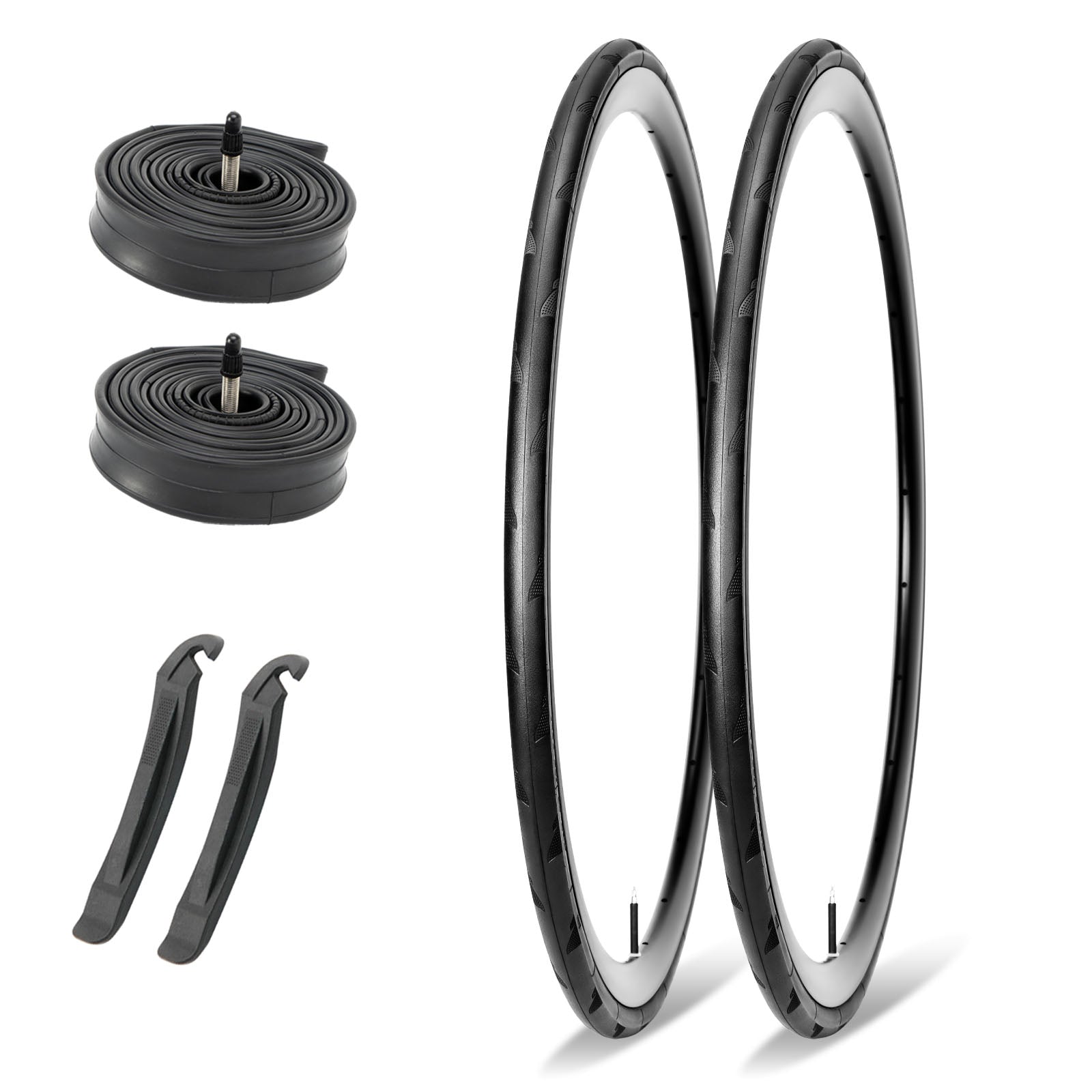 Hycline P-Wave 700×25C and 28C road bike tires with tubes, showcasing smooth tread and durable construction for high-performance cycling.