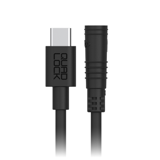 Bill's Exhausts Quad Lock USB-C power cable, in stock, showing the black USB-C connector and cable for charging and data transfer.