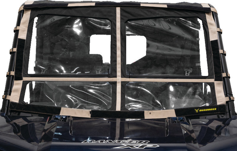 QuadBoss soft windshield with screen options for Polaris Ranger 1000 Diesel 2015-2019, outdoor vehicle protection and visibility.