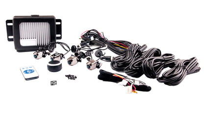 QuadBoss 360 camera system with HD cameras and wireless control for powersports vehicles, shown installed on a vehicle.