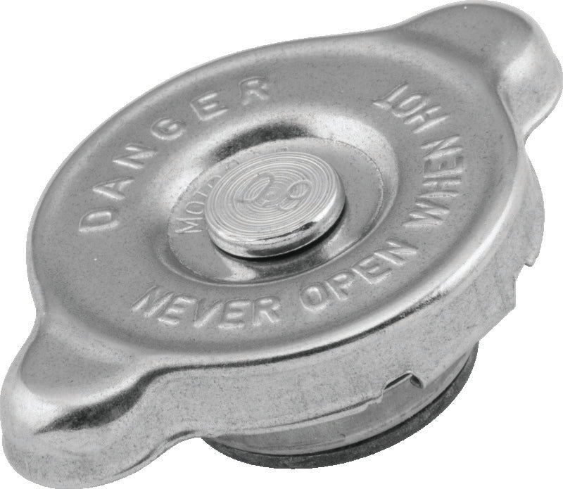 QuadBoss 403162 radiator cap for Arctic Cat and Polaris RZR 900, close-up showing metal construction and branding.