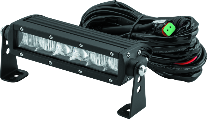 QuadBoss 6.5-inch single row LED light bar with high-intensity combo beam for powersports vehicles, showing the LED array in a rugged housing.