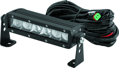 QuadBoss 6.5-inch single row LED light bar with high-intensity combo beam for powersports vehicles, showing the LED array in a rugged housing.