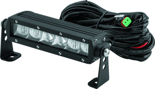 QuadBoss 6.5-inch single row LED light bar with high-intensity combo beam for powersports vehicles, showing the LED array in a rugged housing.