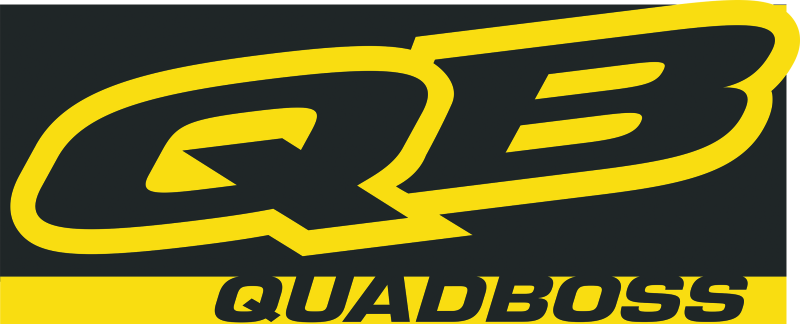 QuadBoss 72-inch by 29-inch logo banner for powersports vehicles, featuring bold branding and durable outdoor material