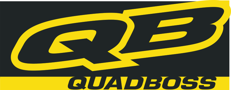 QuadBoss 88x34-inch logo banner for powersports vehicles, featuring bold branding and durable material for outdoor use.