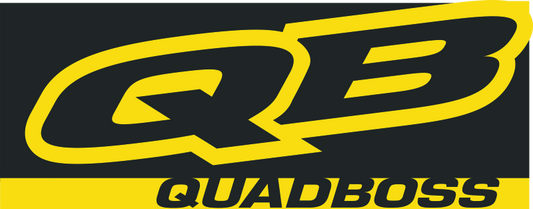 QuadBoss 88x34-inch logo banner for powersports vehicles, featuring bold branding and durable material for outdoor use.
