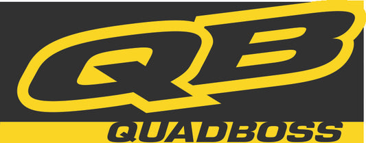 QuadBoss 88-inch x 34-inch logo banner for powersports vehicles, featuring the brand logo on durable outdoor material.