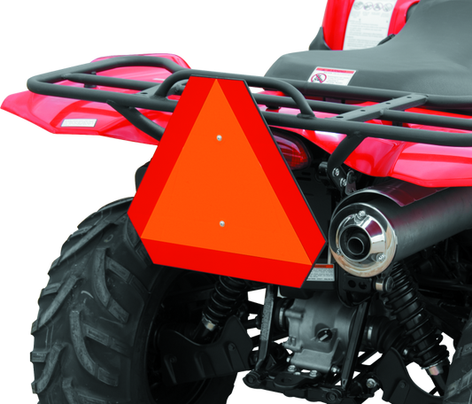 Orange ATV safety emblem by QuadBoss, impact-resistant reflective rear badge for enhanced visibility and safety.