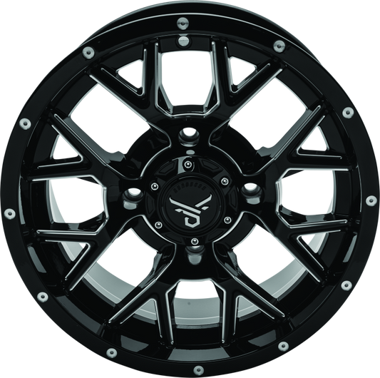 QuadBoss 14x7 aluminum wheel with 5+2 offset for powersports vehicles, featuring a barbwire design and part number 608573.