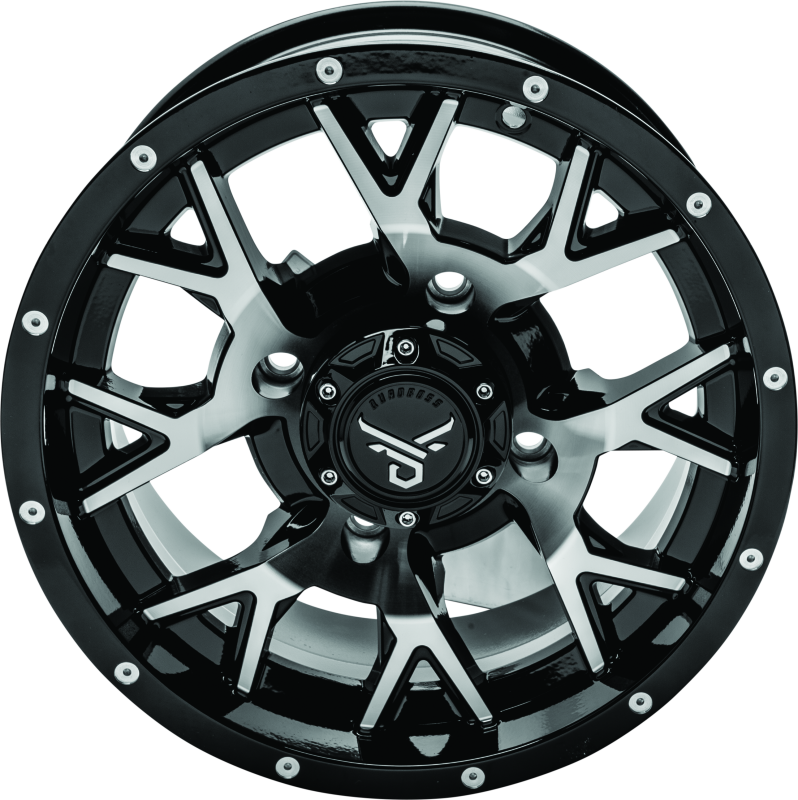 QuadBoss aluminum wheel with a machined finish, 15x7 size, featuring a durable design and part number 608578 for off-road vehicles.