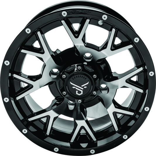 QuadBoss aluminum wheel with a machined finish, 15x7 size, featuring a durable design and part number 608578 for off-road vehicles.