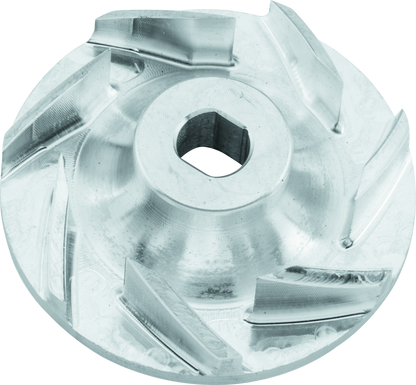 QuadBoss Billet Water Pump Impeller for Polaris Ranger 700 and RZR 800, showing the durable metal construction and detailed blade design.