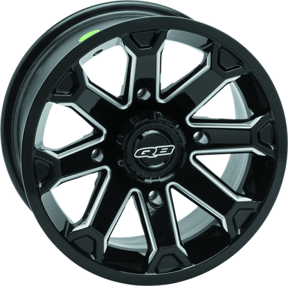 QuadBoss Blitz 14x7 power sports wheel with 4/110 bolt pattern and 5+2 offset, shown in a close-up image.