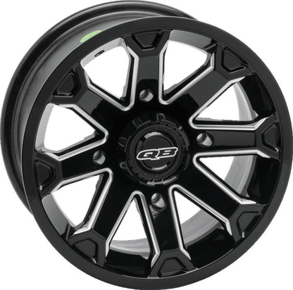 QuadBoss Blitz 14x7 PowerSports Wheel with 4/110 bolt pattern and 5+2 offset, shown in black finish.