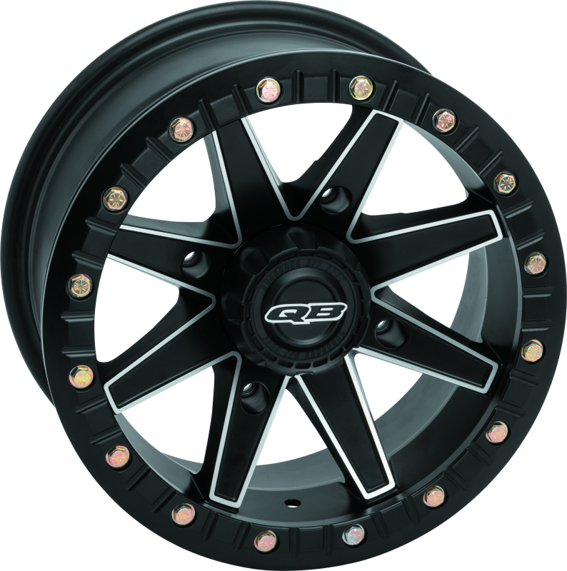 QuadBoss Boss Lock 14x7 powersports wheel with 4/110 bolt pattern and 5+2 offset, designed for off-road vehicles.