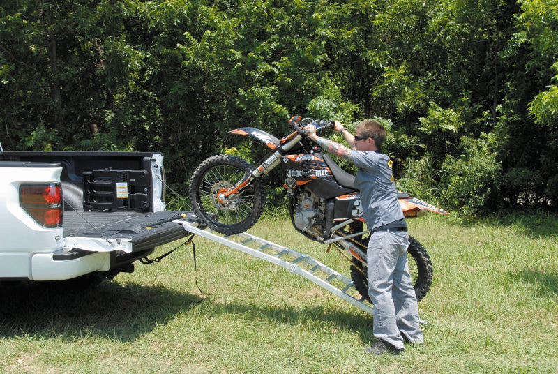 QuadBoss folding arched UTV ramp 18x89 for powersports vehicles, lightweight and durable for easy loading and unloading.