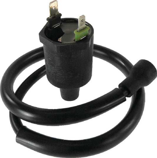 QuadBoss ignition coil for Honda ATC125M and TRX400FW models, showing the coil with wiring and connectors.