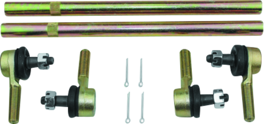 QuadBoss PowerSports Tie Rod Assembly Upgrade Kit for Suzuki and Yamaha models, featuring robust metal components and adjustable design.