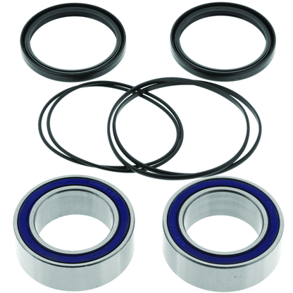 QuadBoss double-wide angular contact bearing kit for Honda TRX400EX, shown in package with bearings and components.